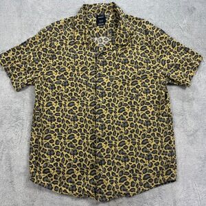 RVCA Hawaiian Shirt Mens Medium Yellow Black Leopard Print Easy Fit Button Up